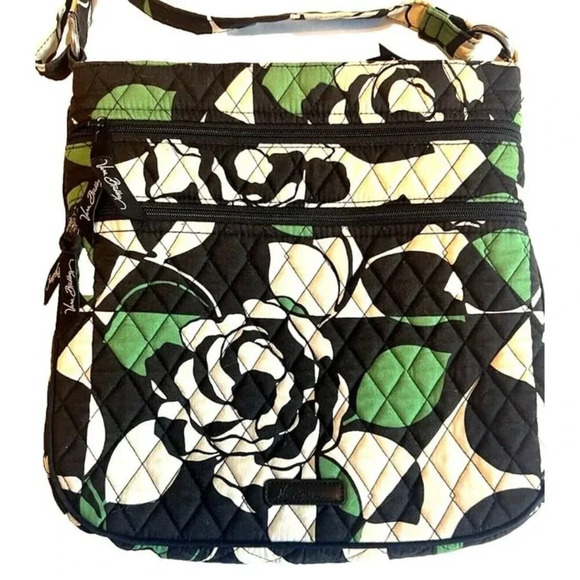 Vera Bradley‎ Triple-Zip Hipster Crossbody Bag Purse Imperial Rose Green Black - Picture 2 of 7